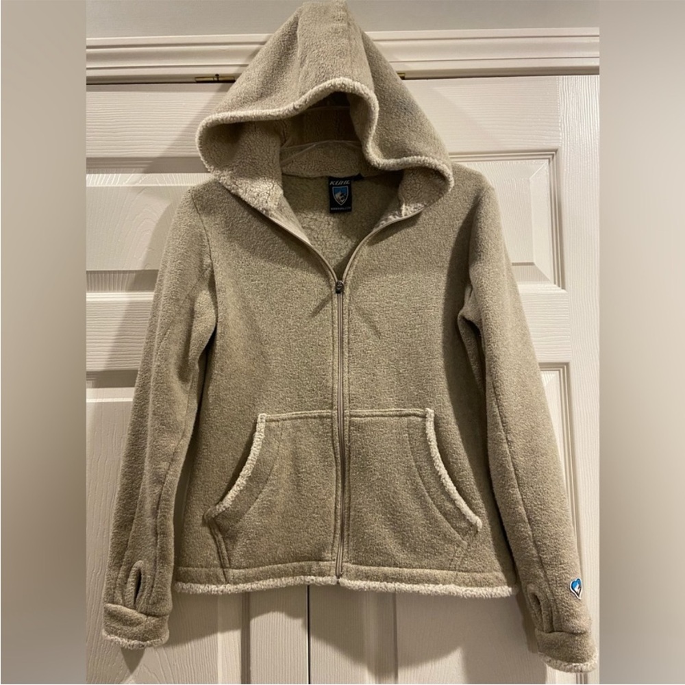 Kuhn Sweater women’s small tan Sherpa zip hooded Sweatshirt Alpaca Fleece